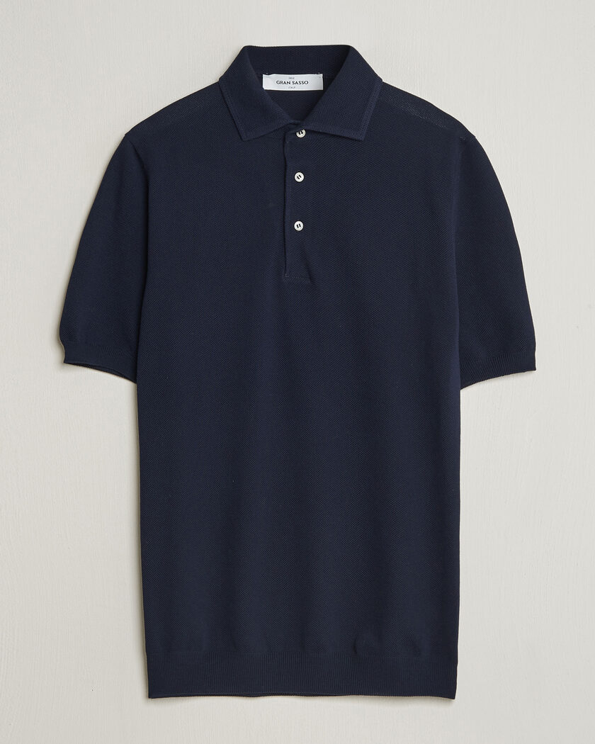 Gran Sasso Structured Cotton Polo Navy – Bleu