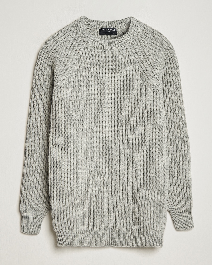 Gloverall Fisherman Rib Chunky Wool Crew Neck Light Grey – Gris