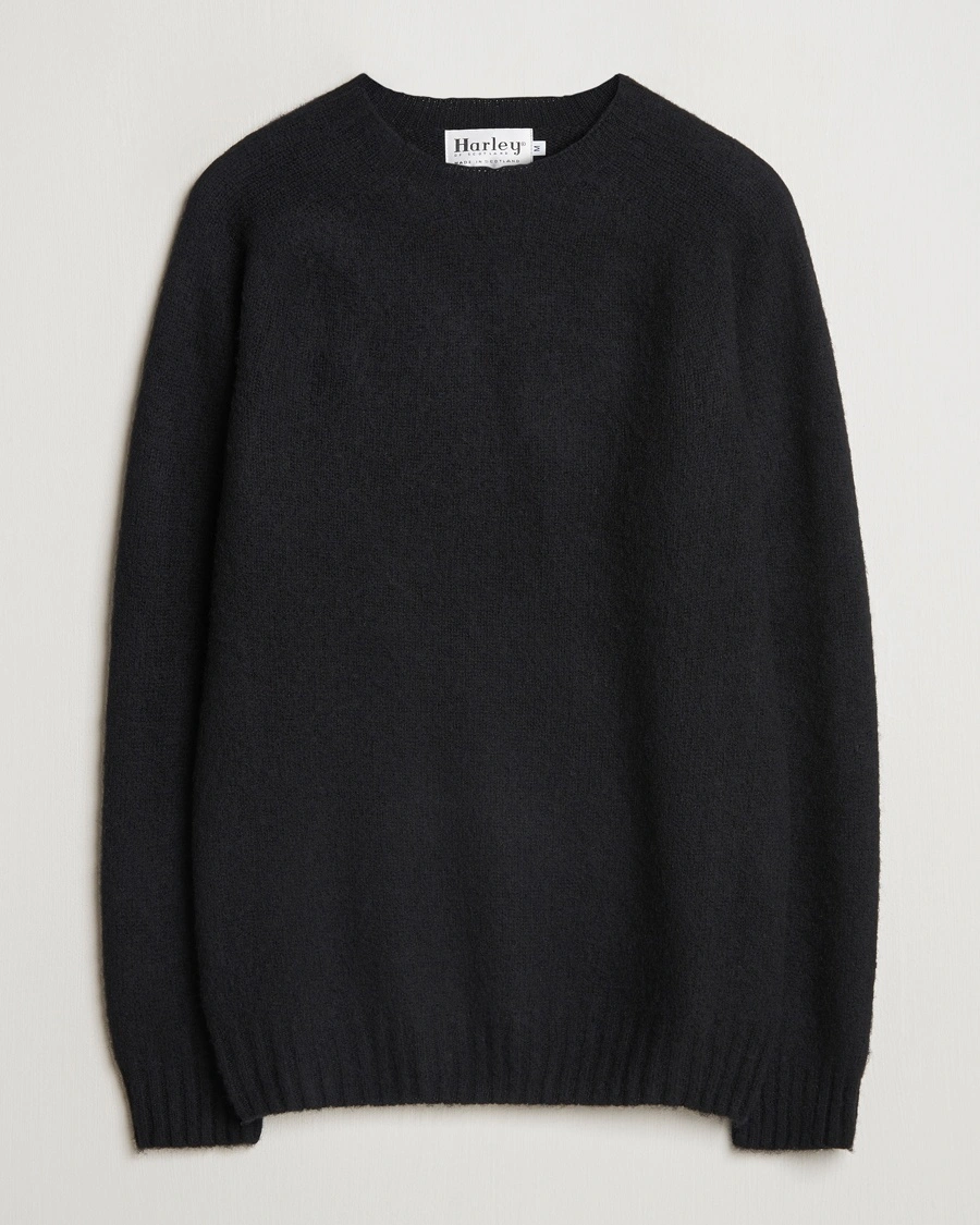 Harley Of Scotland Brushed Supersoft Lambswool Crewneck Black – Noir