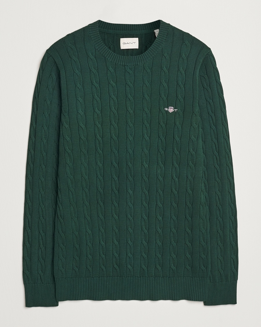 GANT Cotton Cable Crew Neck Tartan Green – Vert