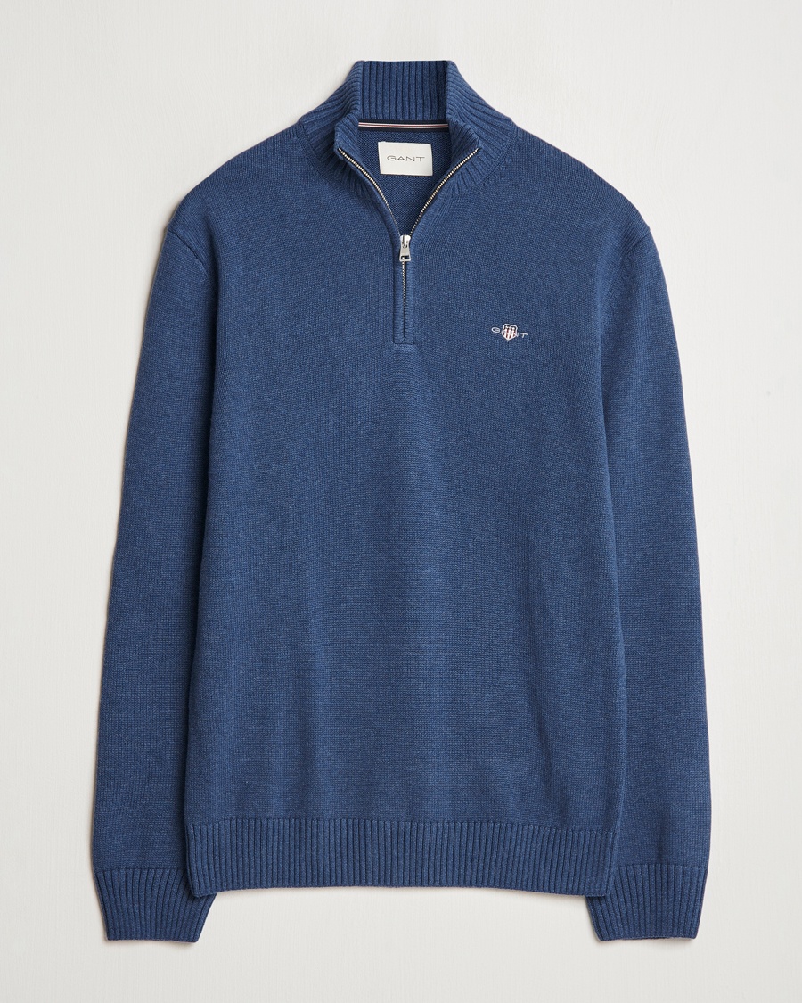 GANT Casual Cotton Half Zip Dark Jeans Blue Melange – Bleu