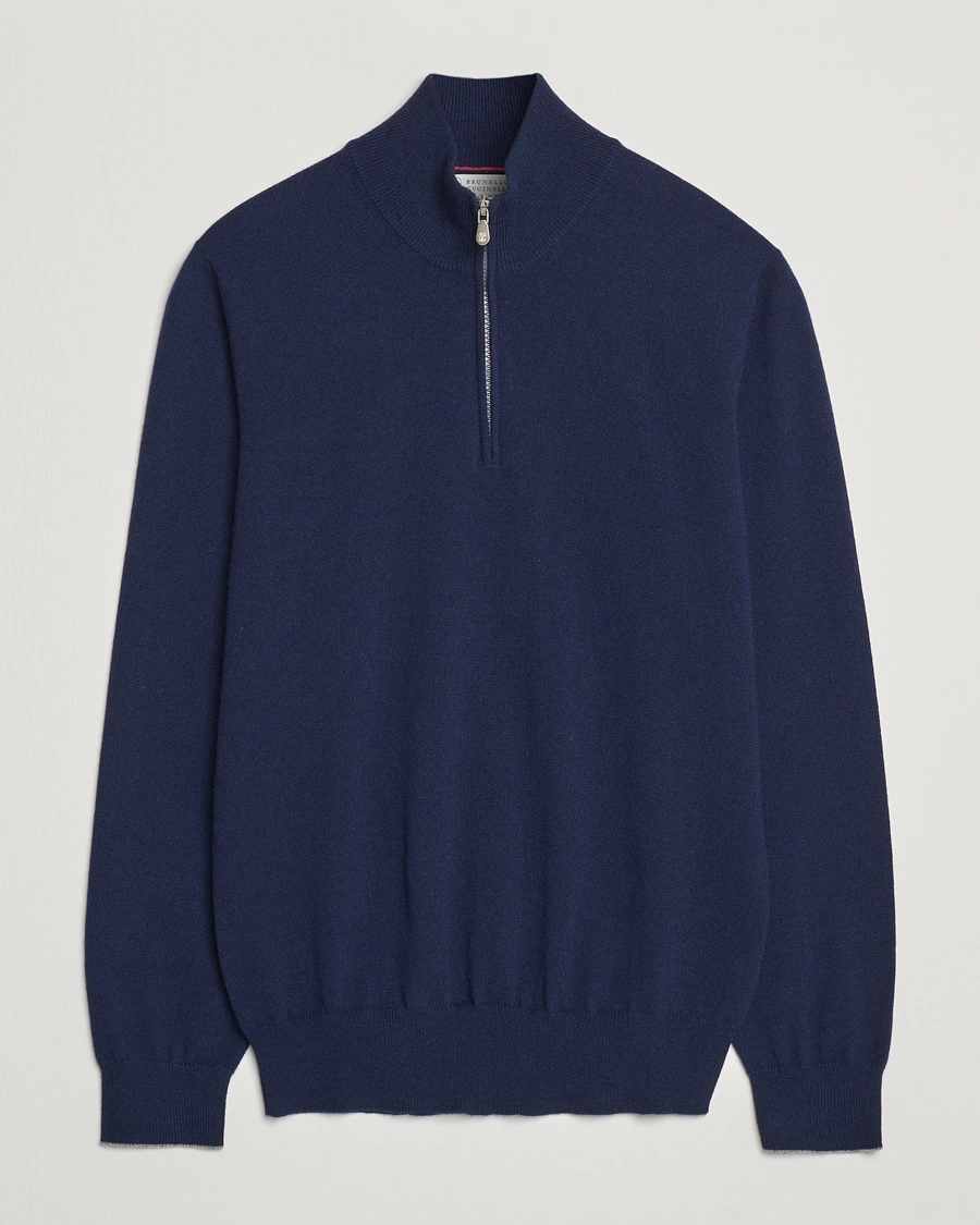 Brunello Cucinelli 2 Ply Cashmere Half Zip Navy – Bleu
