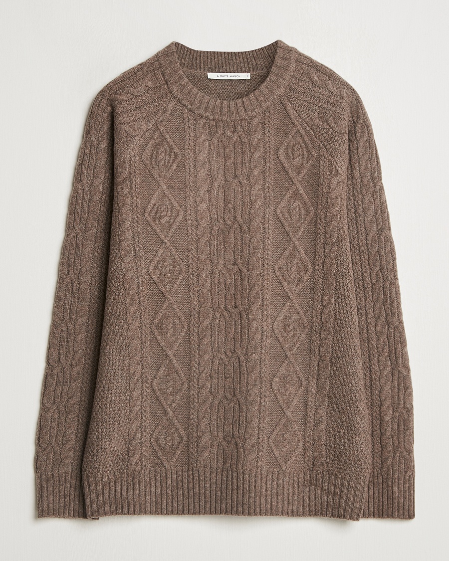 A Day's March Atlas Aran Knit Lambswool Sweater Dark Taupe – Marron