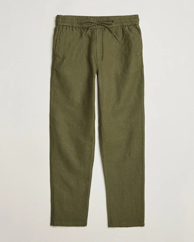 LES DEUX Patrick Linen Pants Olive Night – Vert
