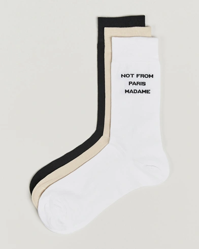 Drôle de Monsieur 3-Pack Slogan Socks Black/White/Mastic – Beige