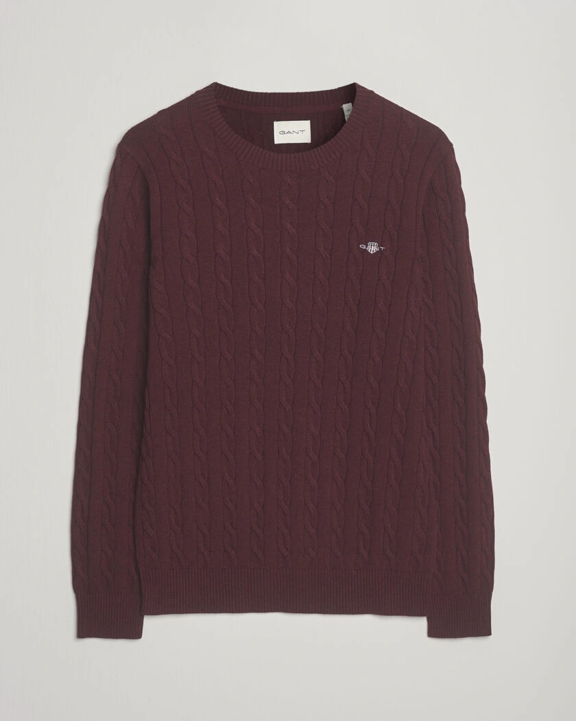 GANT Cotton Cable Crew Neck Pullover Bordeaux Melange – Rouge