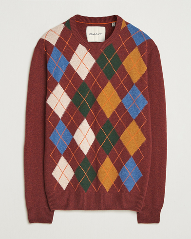 Gant Lambswool Argyle Knitted Crew Neck Winter Wine – Rouge