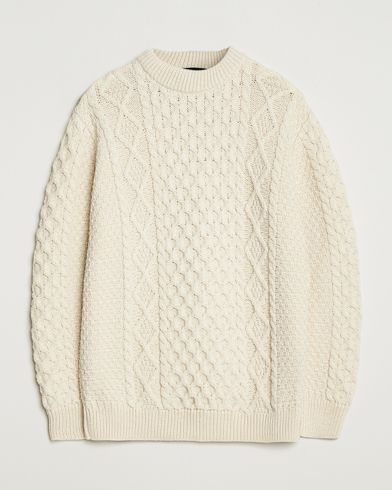 Gloverall Aran Wool Knitted Sweater Ecru – Blanc