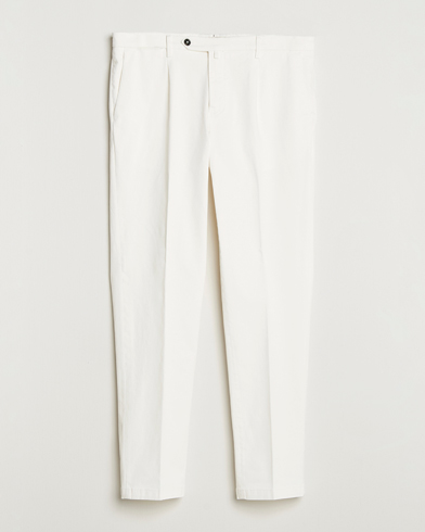 Briglia 1949 Easy Fit Pleated Cotton Stretch Chino Off White – Blanc