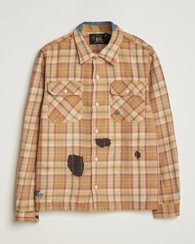 RRL Carter Repaired Flannel Overshirt Orange/Tan – Beige