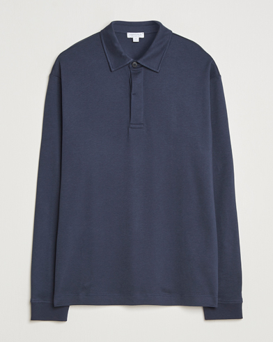 Sunspel Heavy Weight Supima Cotton Long Sleeve Polo Navy – Bleu