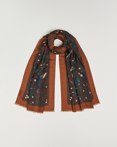 Drake's Birds Of Paradise Print Scarf Brown – Marron