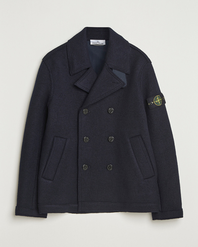 Stone Island Double Breasted Felted Wool Peacoat Navy – Bleu