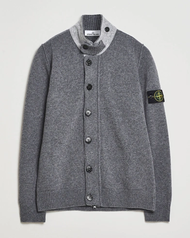 Stone Island Knitted Lambswool Zip Cardigan Cement Melange – Gris