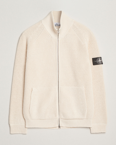 Stone Island RAW Cotton Popcorn Stitch Full Zip Ivory – Blanc