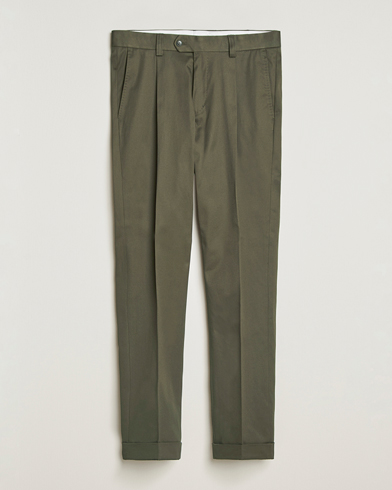 Tiger of Sweden Tenuta Pleated Cotton Trousers Deep Olive – Vert