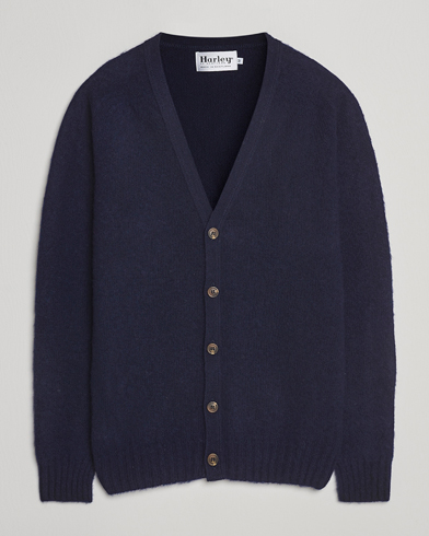 Harley Of Scotland Brushed Supersoft Lambswool Cardigan Navy – Bleu