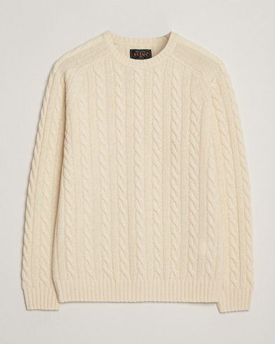 BEAMS PLUS Cable Crew Neck Sweater Off White – Blanc