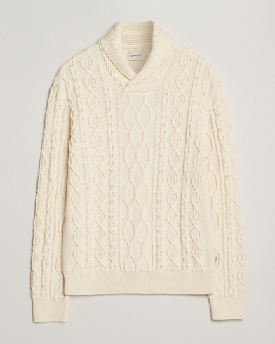 Gant Cable Shawl Collar Knitted Sweater Cream – Blanc