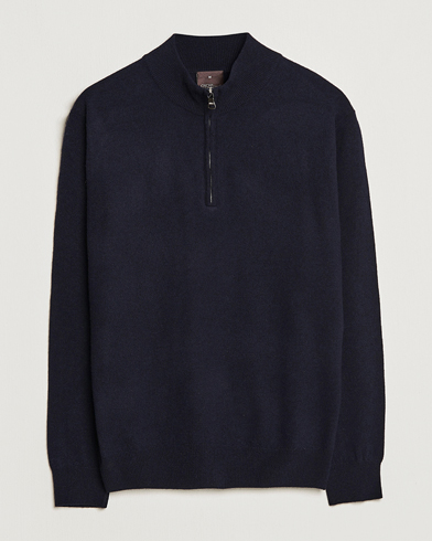 Oscar Jacobson Patton Wool Half-Zip Navy – Bleu