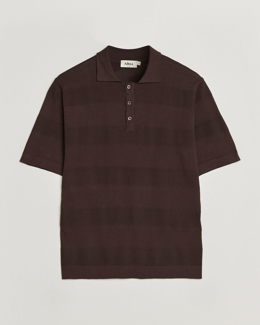Altea Block Stripe Knitted Polo Dark Brown – Marron