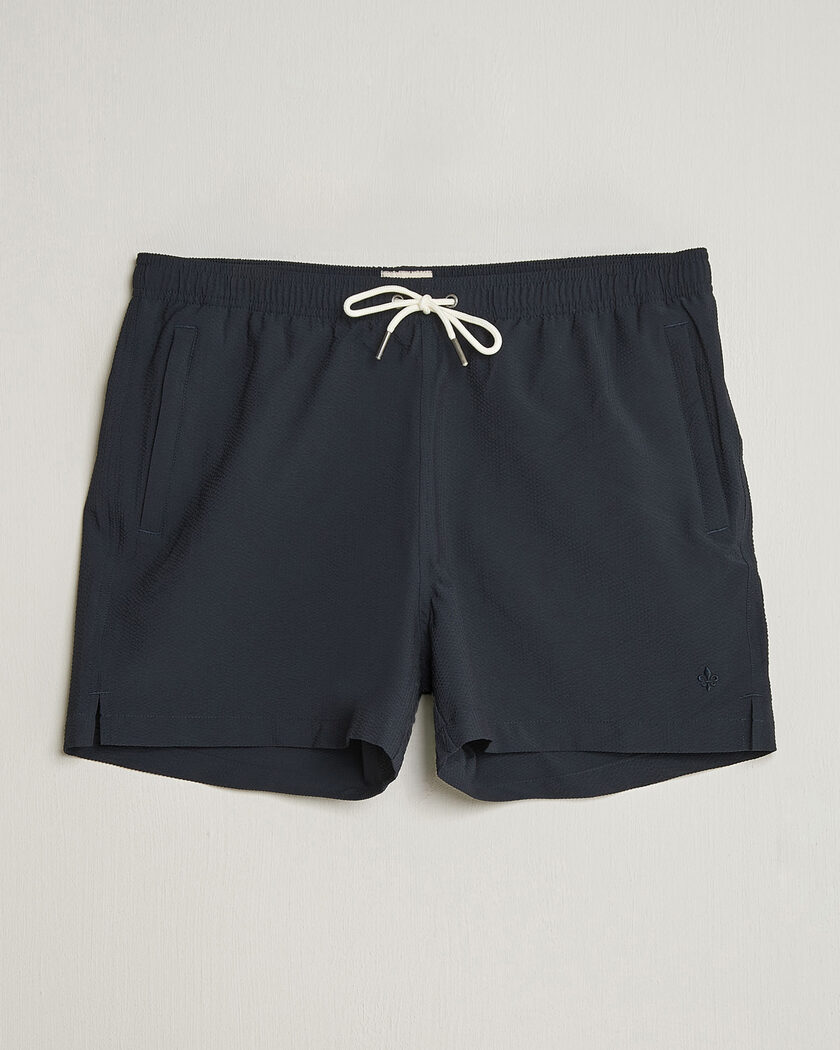 Morris Seersucker Bathing Trunks Dark Blue – Bleu