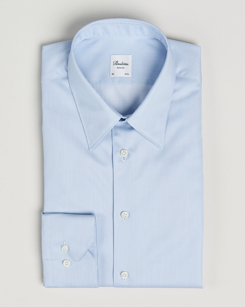 Stenströms Regular Fit Thin Stripe Pointed Collar Shirt Blue – Bleu