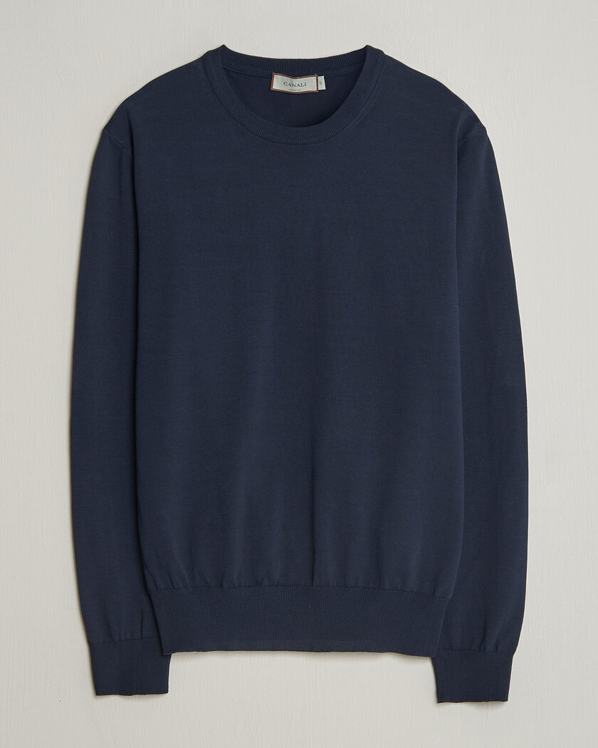 Canali Cotton Crew Neck Pullover Navy – Bleu