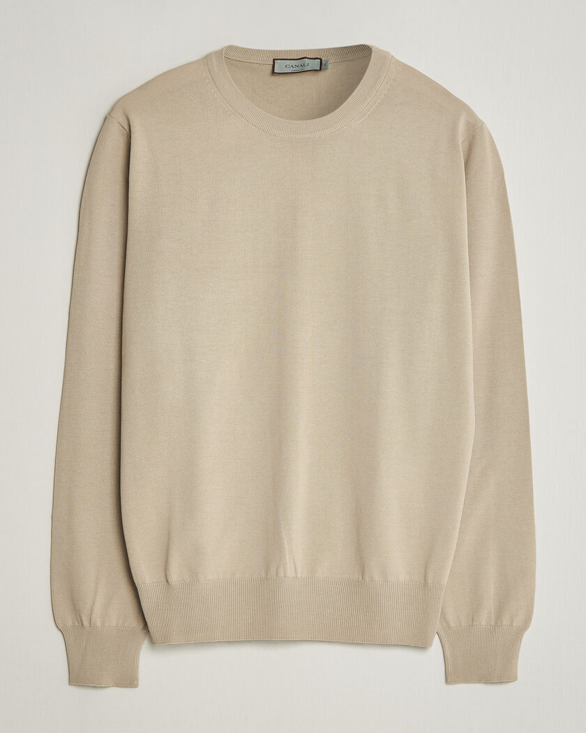 Canali Cotton Crew Neck Pullover Beige – Beige