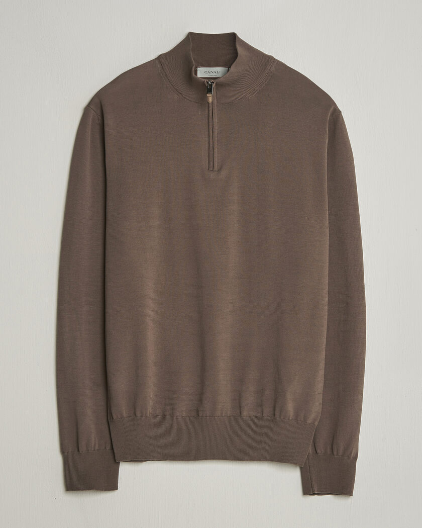 Canali Cotton Half Zip Brown – Marron