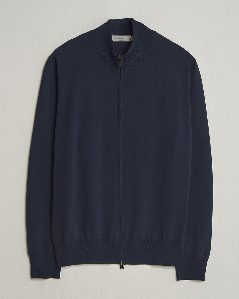 Canali Cotton Full Zip Navy – Bleu