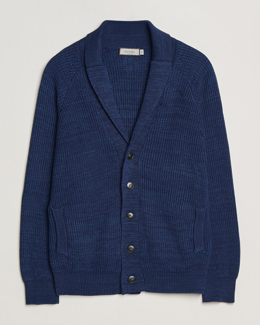 Canali Rib Knit Shawl Cardigan Navy – Bleu