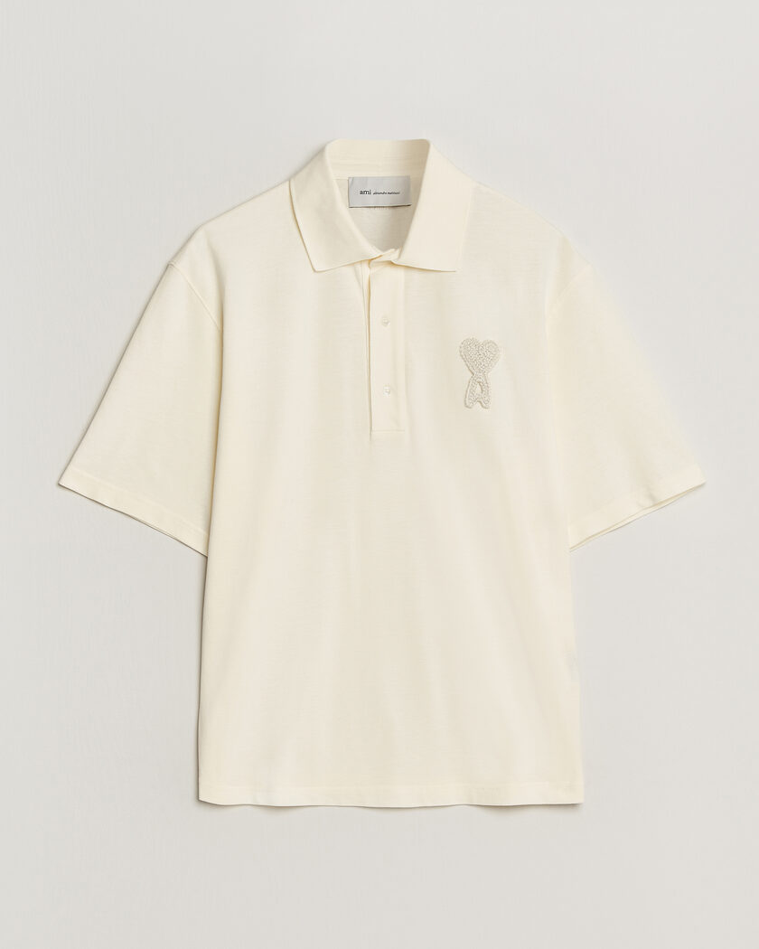 AMI Knitted Heart Logo Polo Creme – Blanc