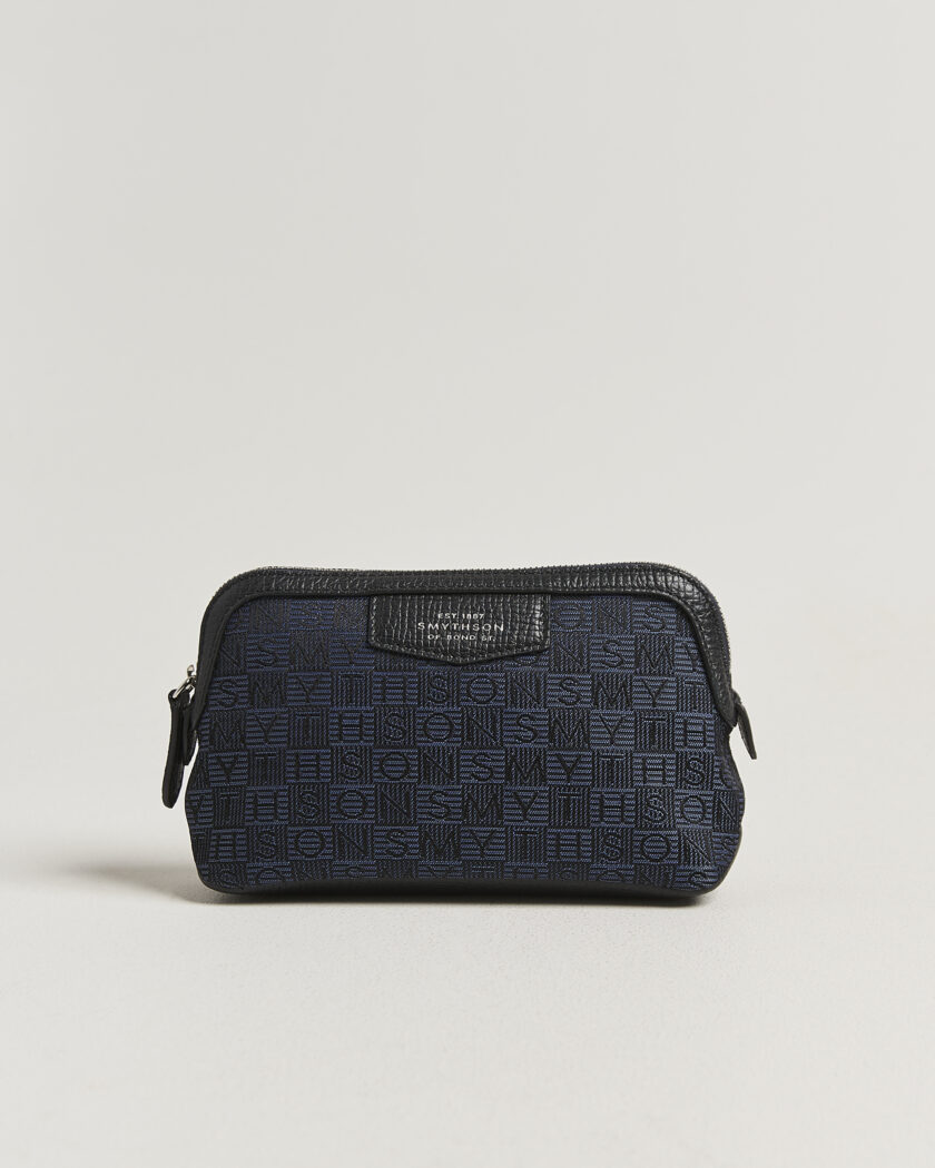 Smythson Canvas Stamp Small Travel Pouch Navy – Bleu