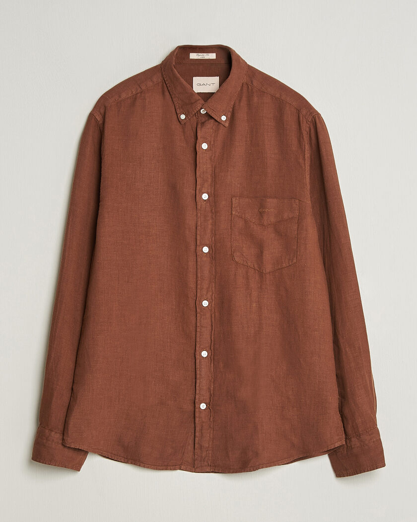 Gant Regular Fit Garment Dyed Linen Shirt Mahogany Brown – Marron