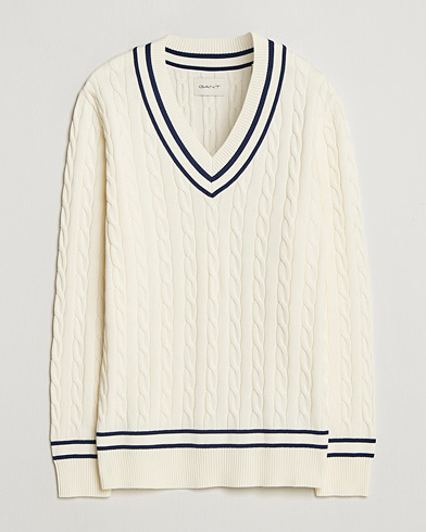 Gant Cotton Cable Cricket Sweater Cream – Blanc