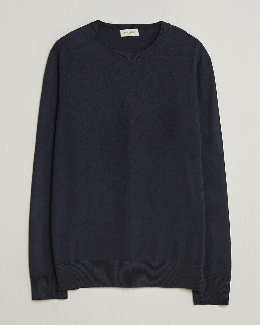 Piacenza Cashmere Soft Silk/Cashmere Crew Neck Navy – Bleu