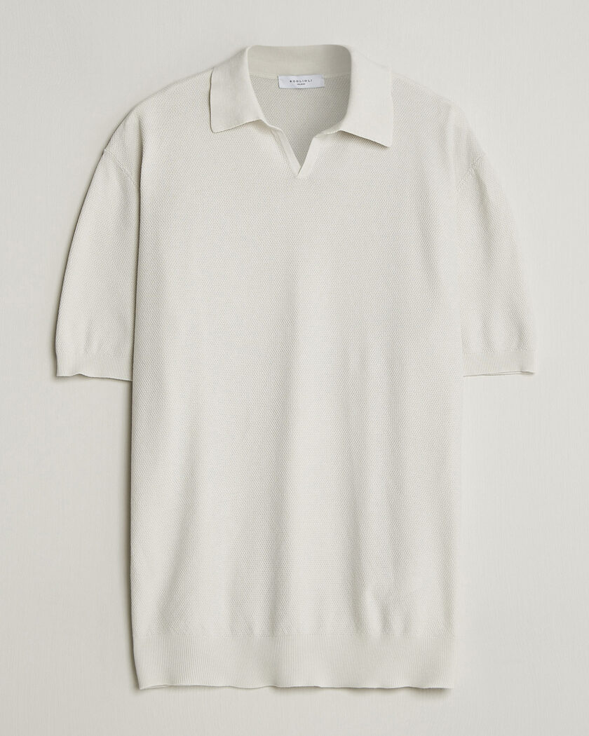 Boglioli Short Sleeve Polo Piquet Off White – Blanc