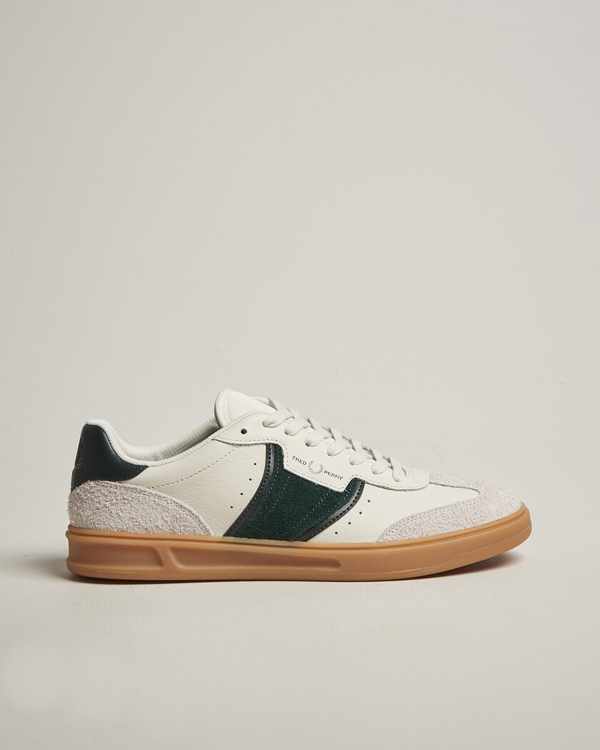Fred Perry B4 Leather/Suede Sneaker Light Ecru/Green – Blanc