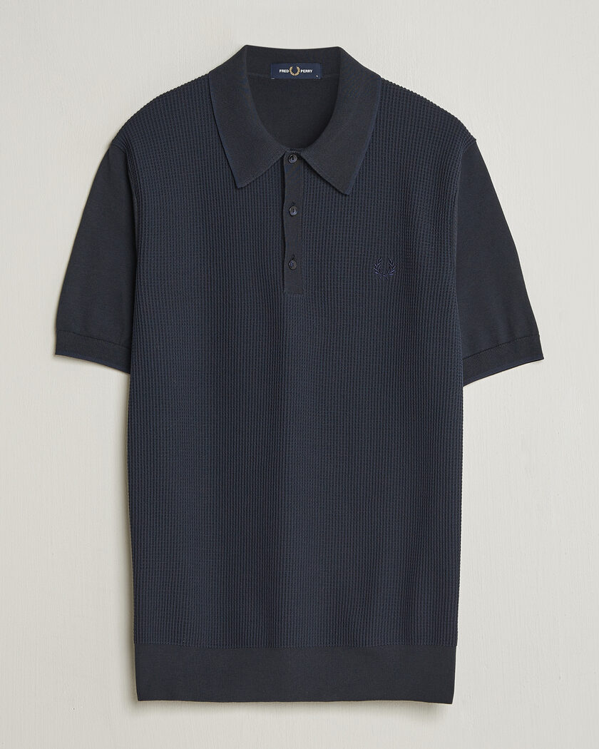 Fred Perry Waffle Knitted Polo Navy – Bleu