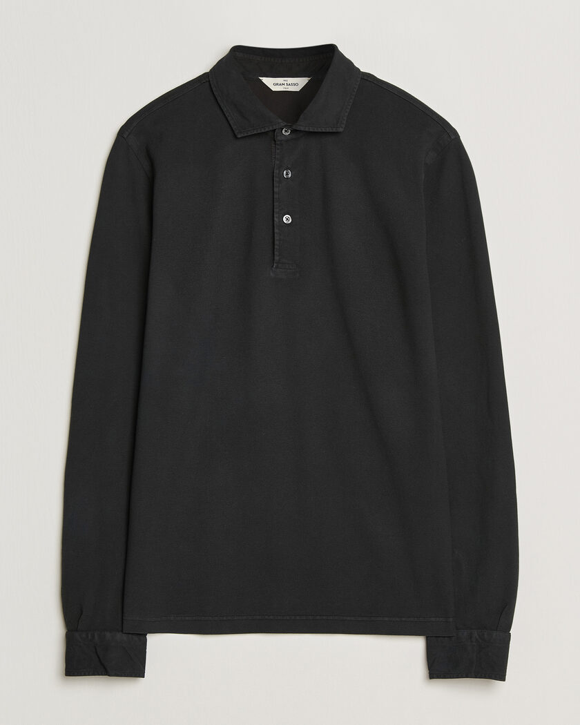 Gran Sasso Washed Long Sleeve Polo Black – Noir