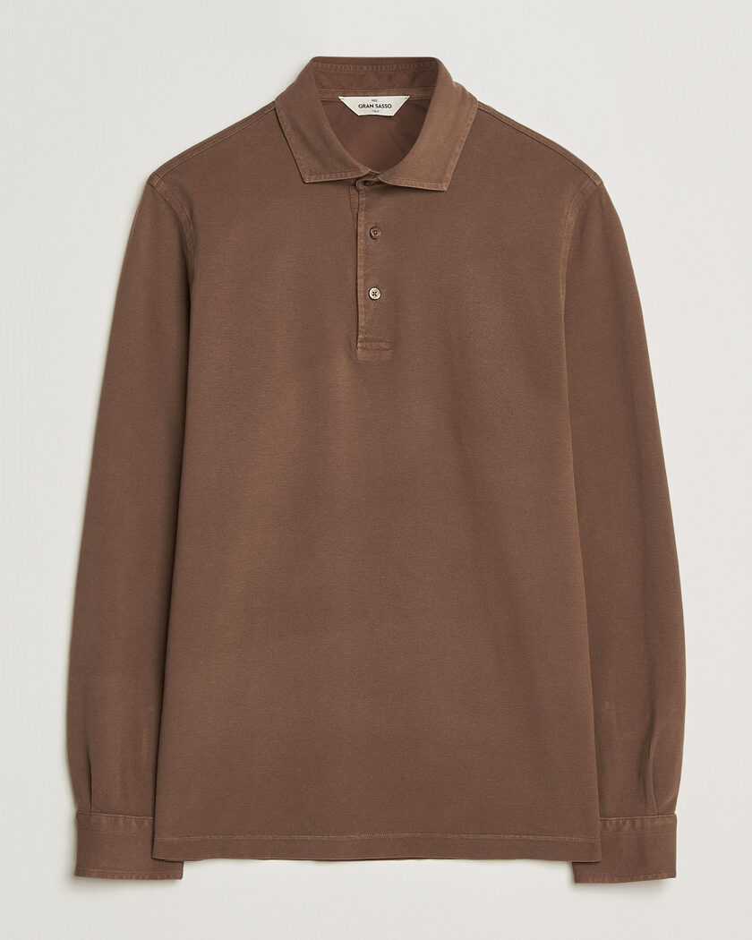 Gran Sasso Washed Long Sleeve Polo Brown – Marron