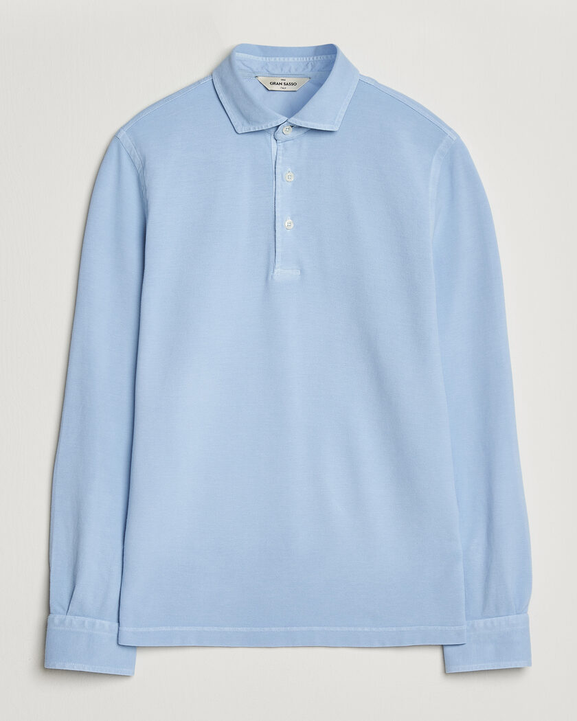 Gran Sasso Washed Long Sleeve Polo Light Blue – Bleu