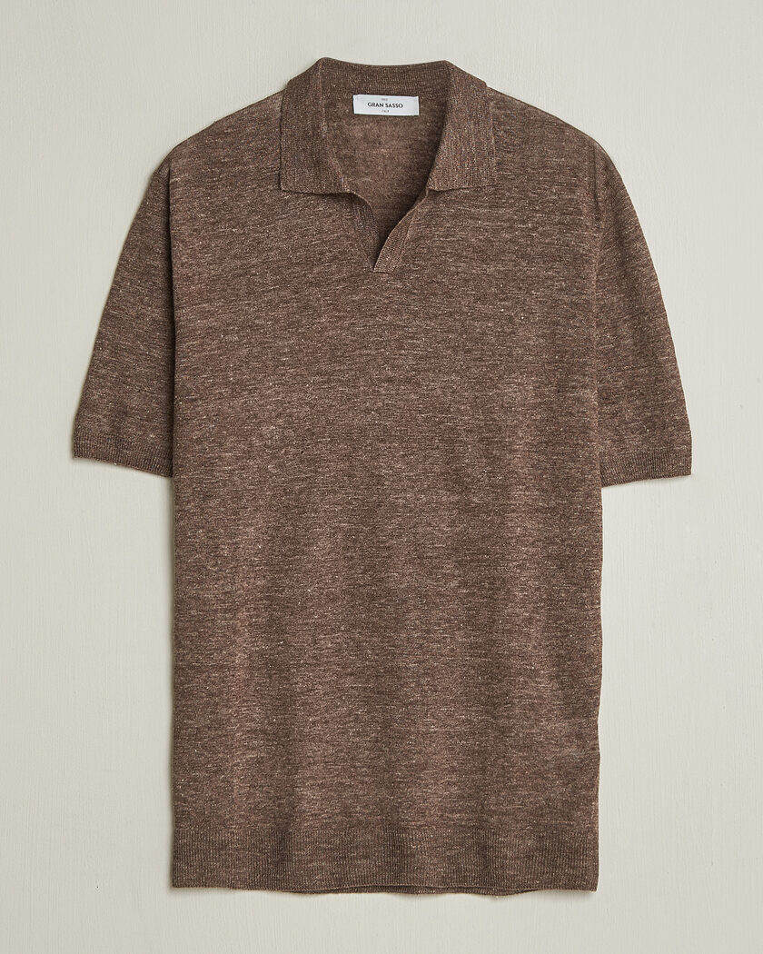 Gran Sasso Washed Knitted Linen Polo Brown Melange – Marron