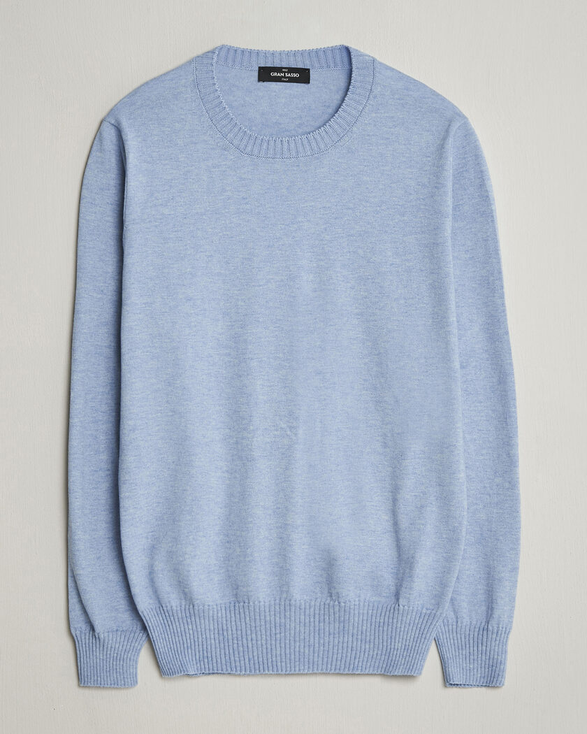 Gran Sasso Cotton/Cashmere Knitted Crew Neck Sweater Blue Melange – Bleu