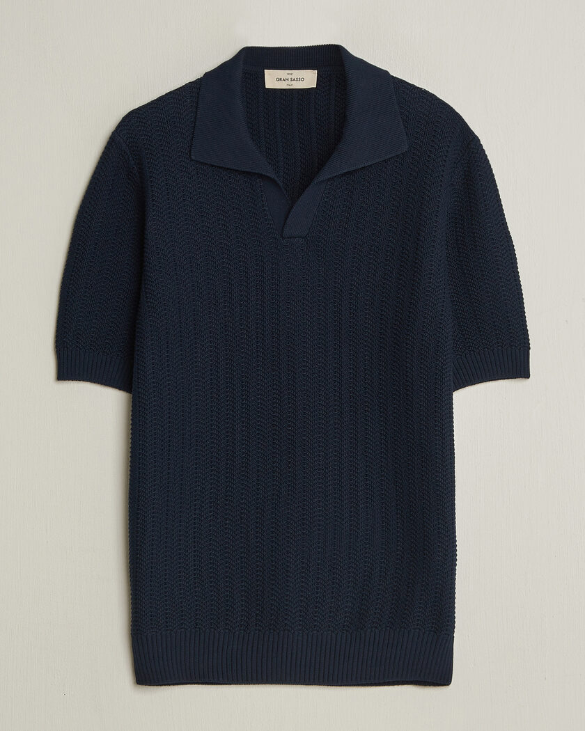 Gran Sasso Cotton Structured Knitted Polo Navy – Bleu