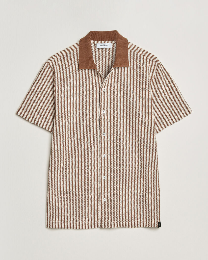 Gran Sasso Cotton Knitted Striped Resort Shirt Brown/White – Marron