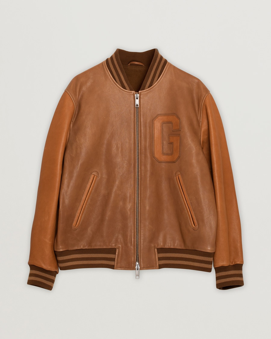 Pre-owned GANT Leather Varsity Jacket Brown Sugar – Marron
