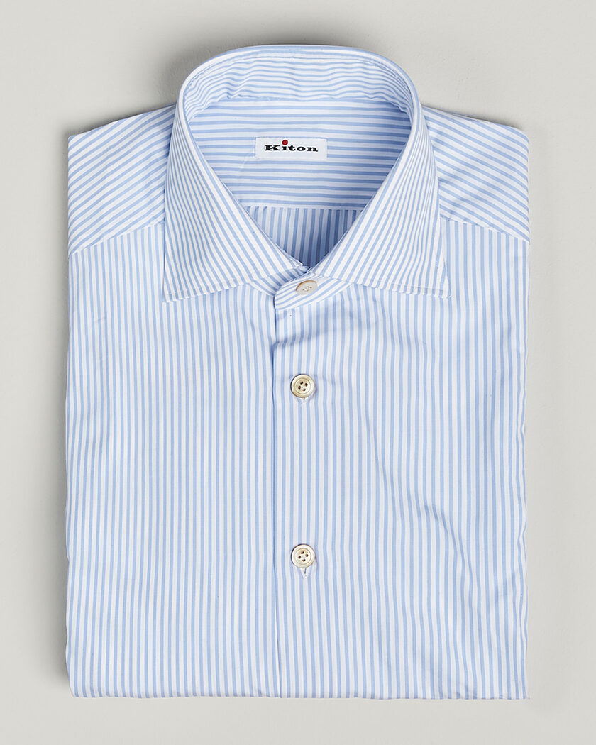 Pre-owned Kiton Cotton Dress Shirt Light Blue Stripe 40 - M – Bleu