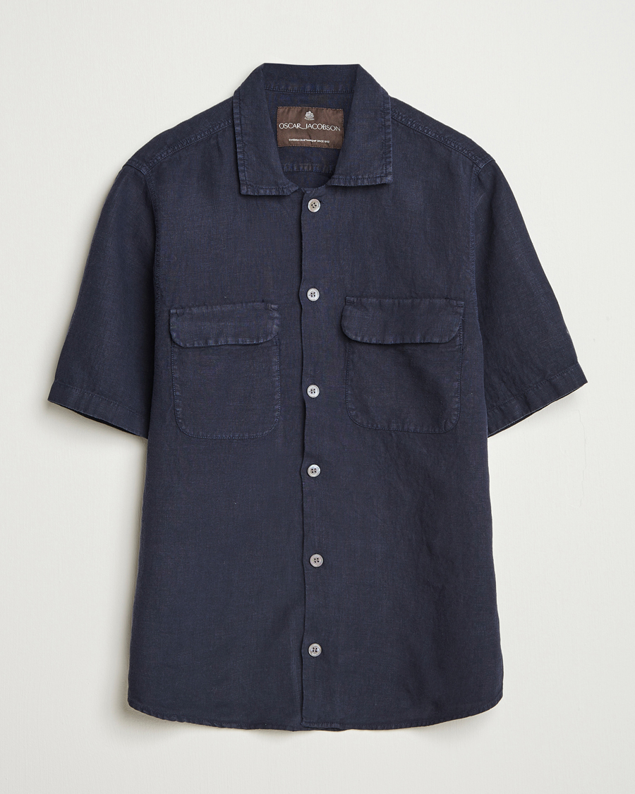 Homme | Chemises | Oscar Jacobson | Reg Fit City Linen Shirt Navy